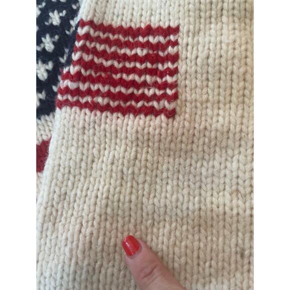 Vintage Hand Knit World of Wool Vintage American Flag sweater w/ zip RARE HEAVY - Picture 5 of 6